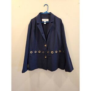 Women's Doncaster Jacket Blazer Gold Tone‎ Grommets Navy Blue Size 24W
